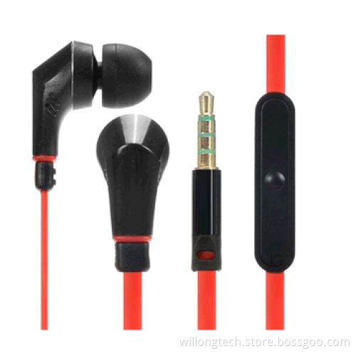 Colorful flat cable earphone with volume control for mobile phone